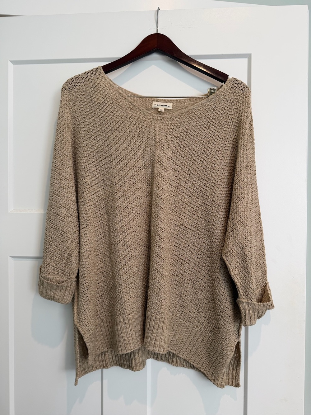 eesome Neutral Beige Scoop-Neck Knit Sweater